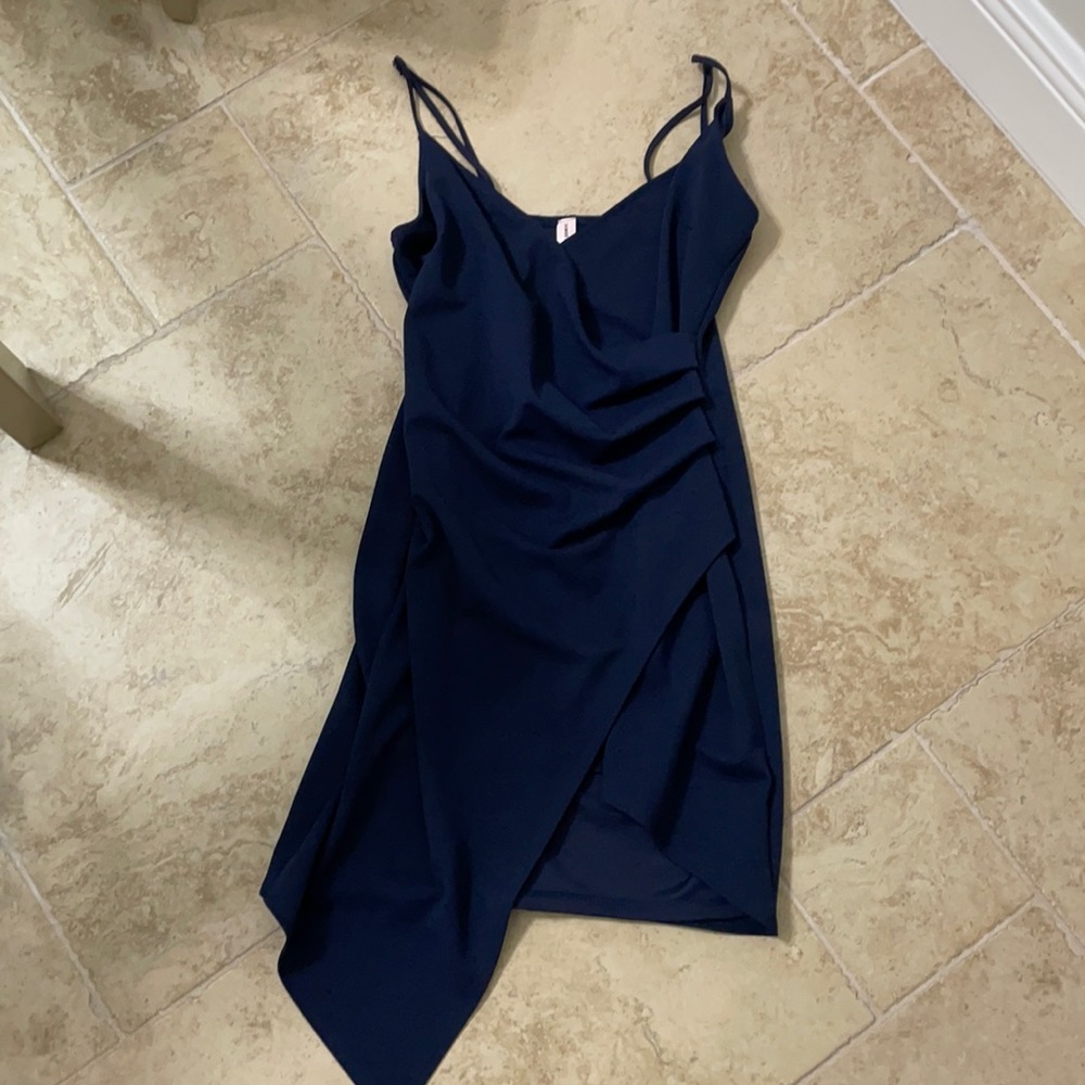 Navy asymmetrical hem dress